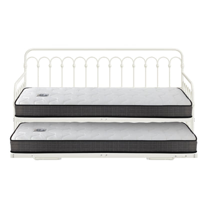 Trundle Bed Frame Single Size Beige with Mattress x2