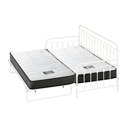Trundle Bed Frame Single Size Beige with Mattress x2