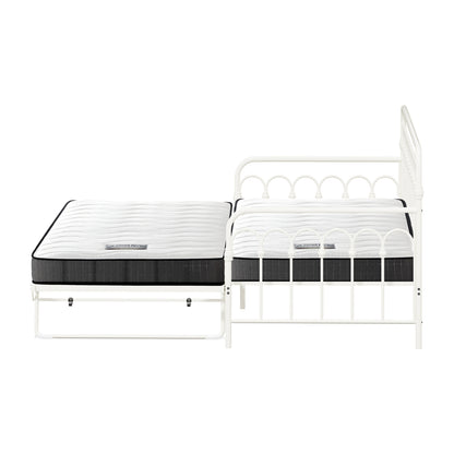 Trundle Bed Frame Single Size Beige with Mattress x2