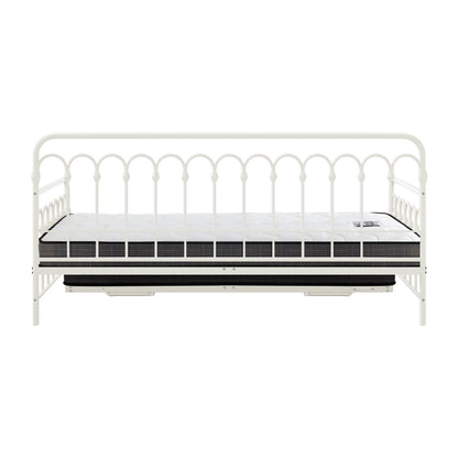 Trundle Bed Frame Single Size Beige with Mattress x2