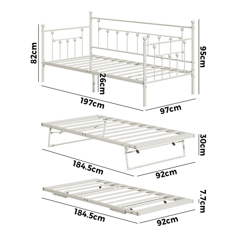 Trundle Bed Frame Single Size Metal 2x Single Beds
