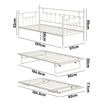 Trundle Bed Frame Single Size Metal 2x Single Beds