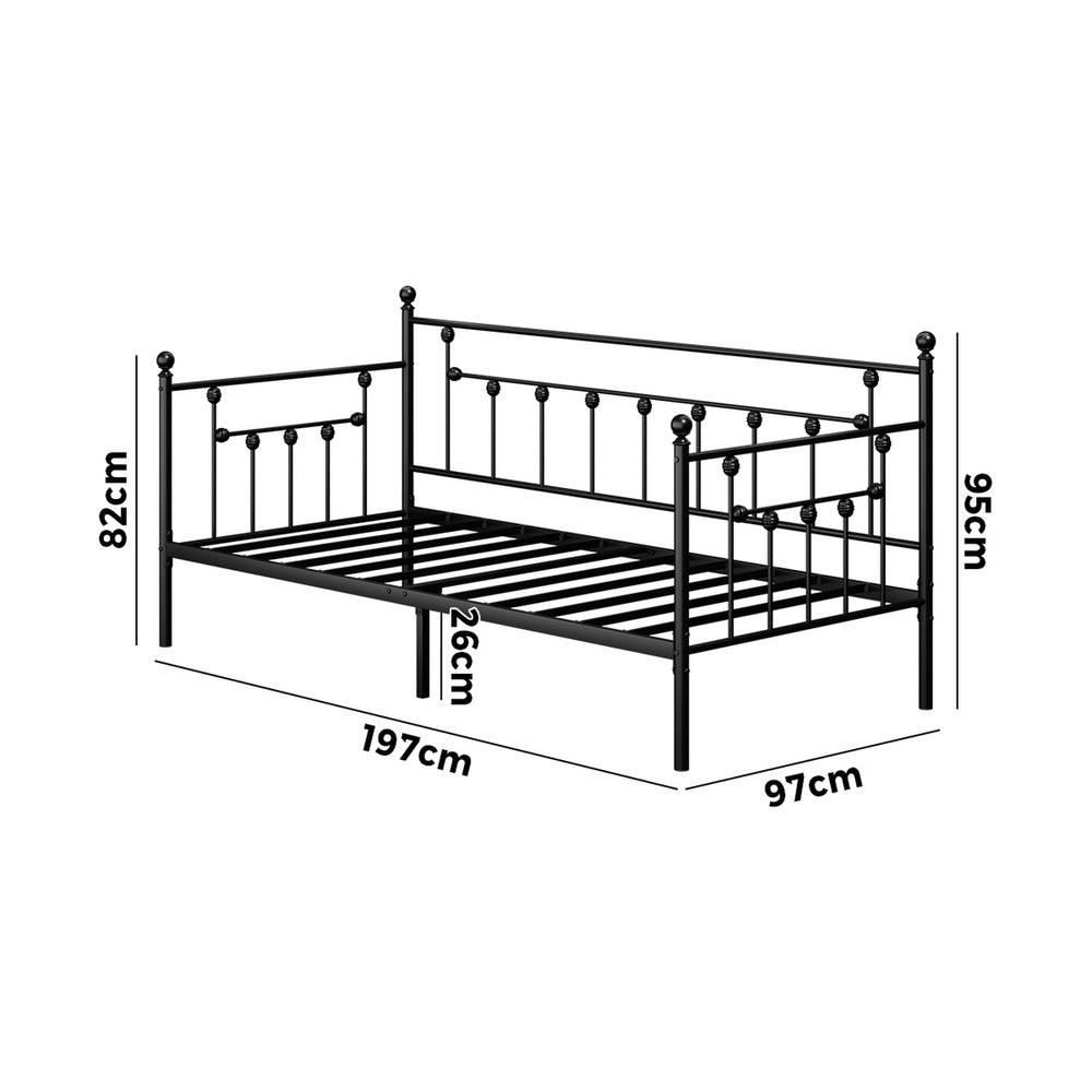 Metal Daybed Frame Single Size Steel Slat Sofa Bed
