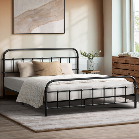 Double Metal Bed Frame Vintage Black 300kg | HomeAndLiving - 2