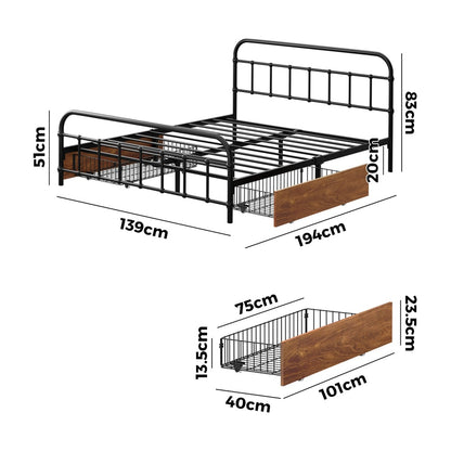 Metal Bed Frame Double Size 194x139x83cm