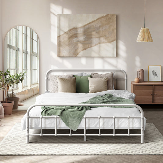 Bed Frame Metal Bed Base Double Size Bed Platform White