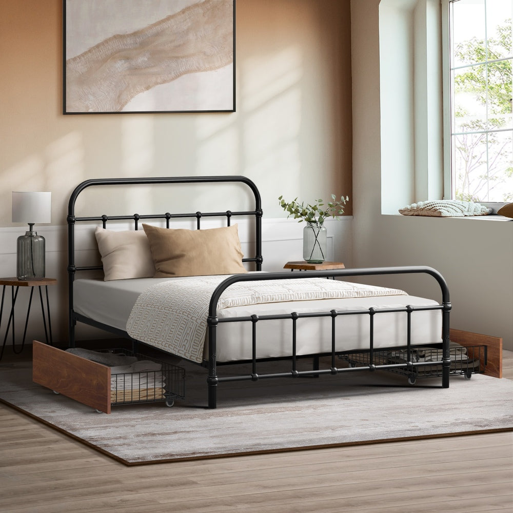 Metal Bed Frame King Single Black 209x108x83cm