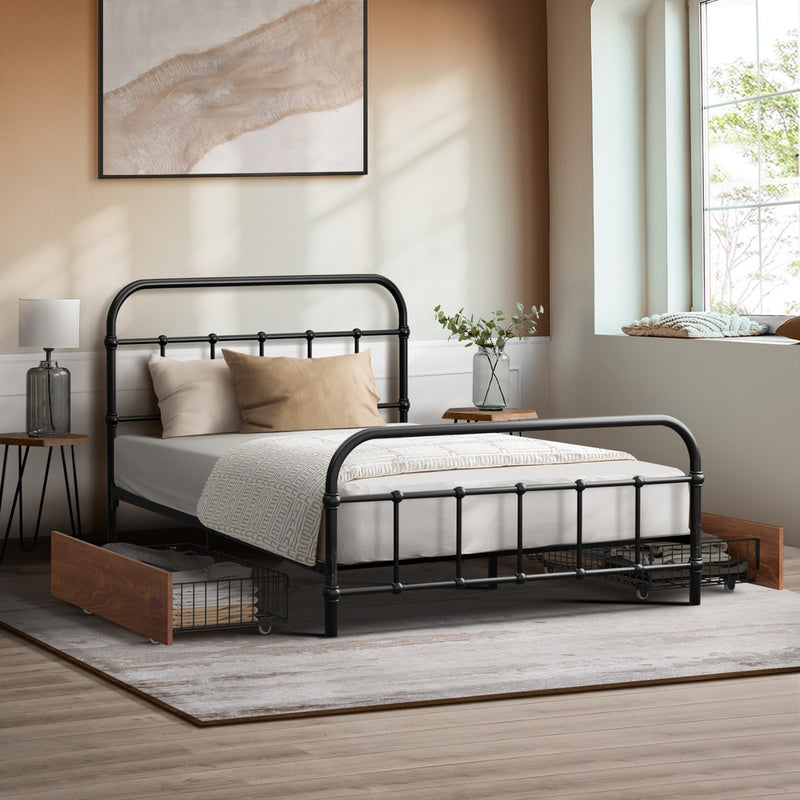 Metal Bed Frame King Single Black 209x108x83cm