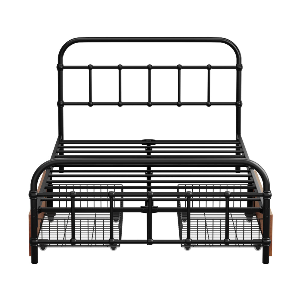 Metal Bed Frame King Single Black 209x108x83cm