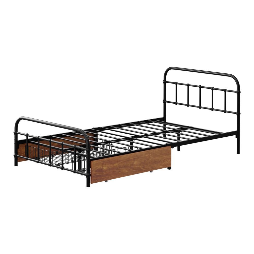 Metal Bed Frame King Single Black 209x108x83cm
