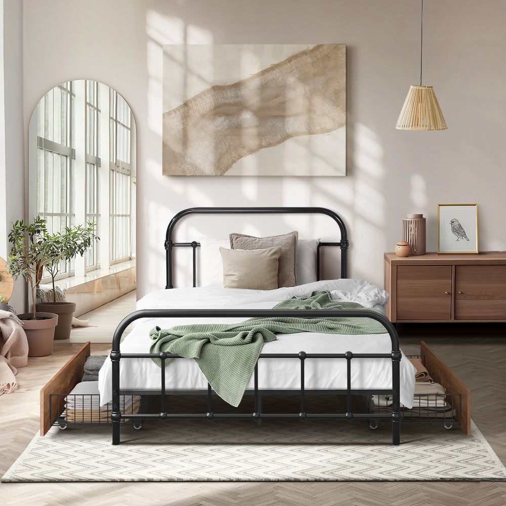 Metal Bed Frame King Single Black 209x108x83cm
