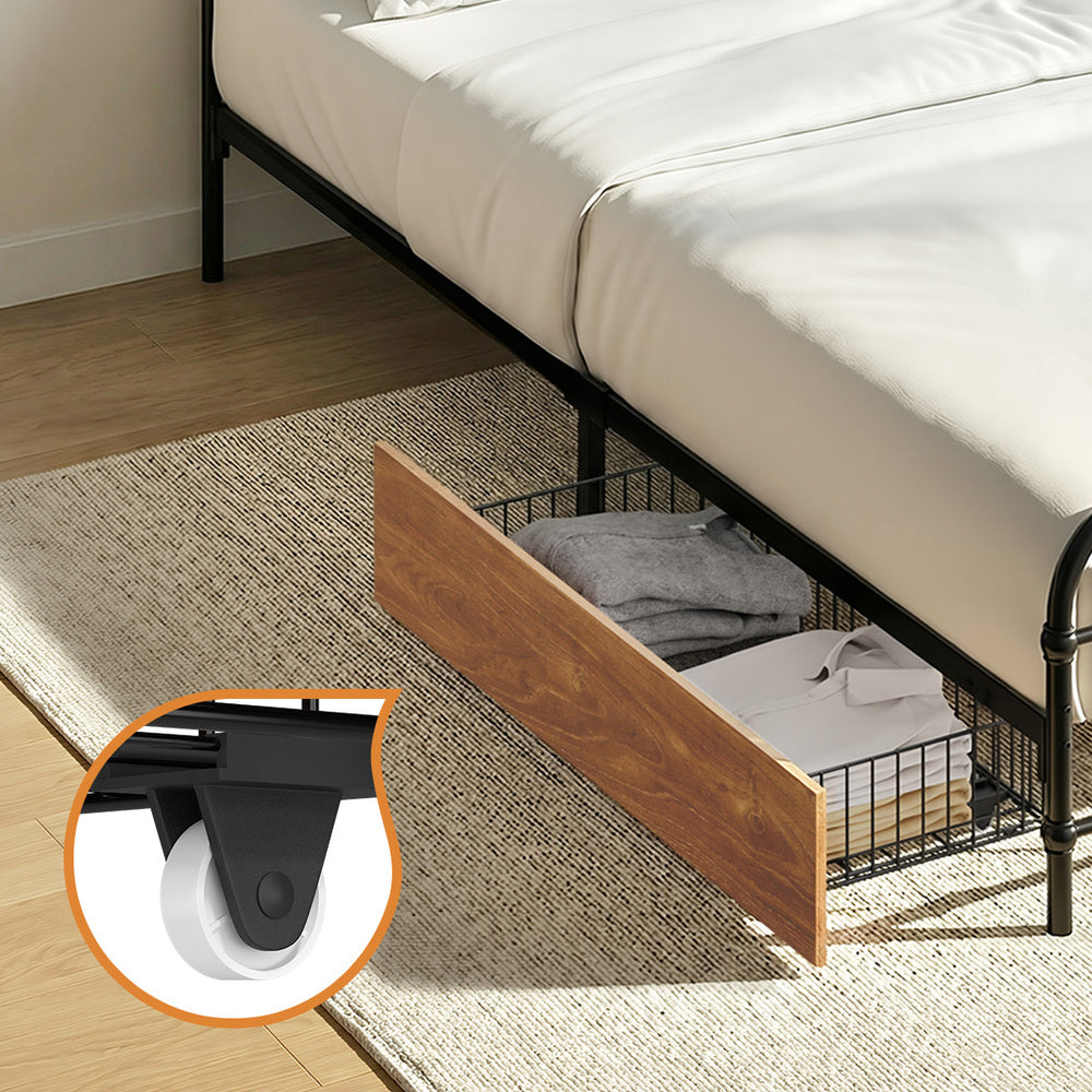 Metal Bed Frame King Single Black 209x108x83cm