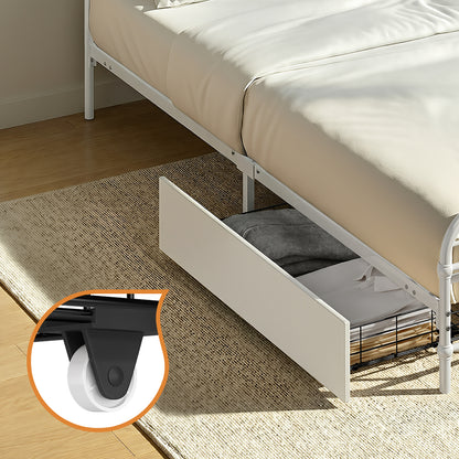 Metal Bed Frame King Single Bed Base with 2 Drawers White
