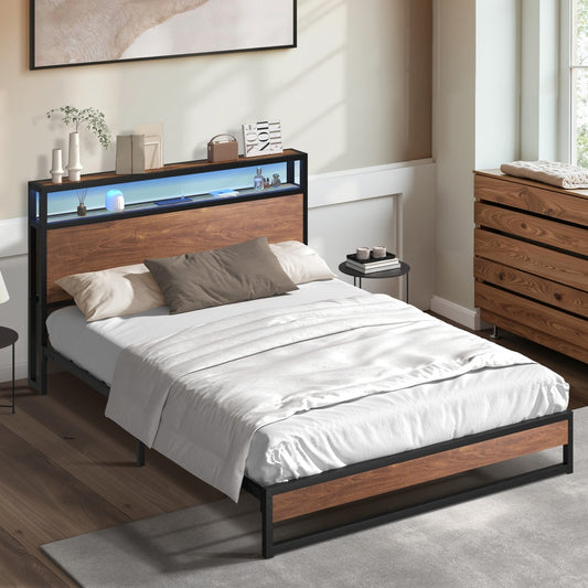 King LED Bed Frame Storage Headboard USB | HomeAndLiving