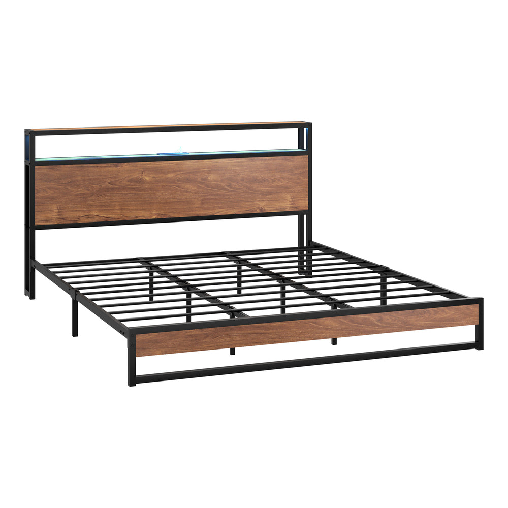King LED Bed Frame Storage Headboard USB | HomeAndLiving
