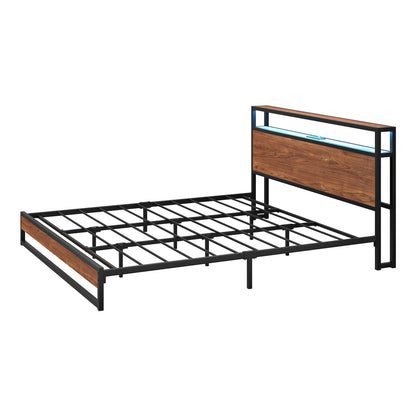 King LED Bed Frame Storage Headboard USB | HomeAndLiving