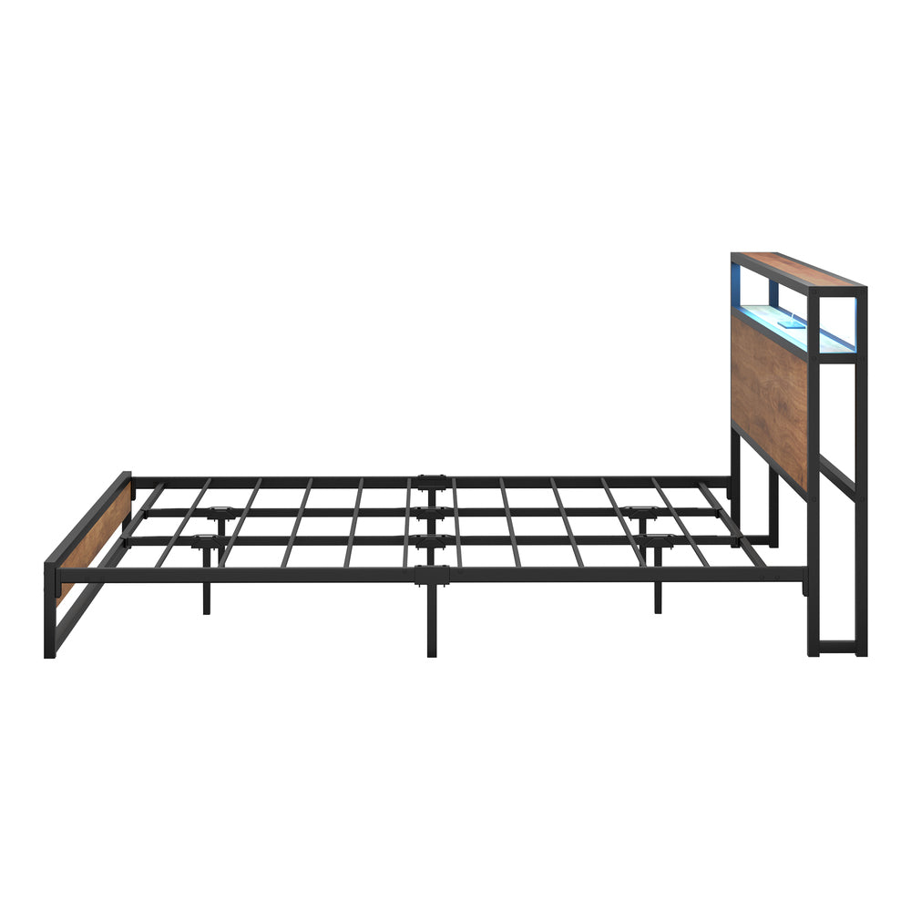 King LED Bed Frame Storage Headboard USB | HomeAndLiving