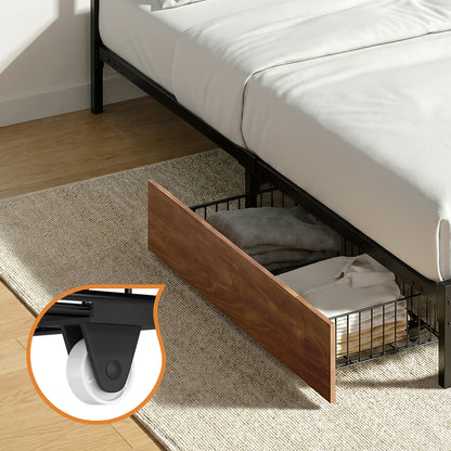 Metal Bed Frame Double Size Bed Base Platform 2 Drawers Black