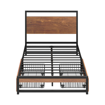 Metal Bed Frame King Single Bed Base Platform 2 Drawers Black
