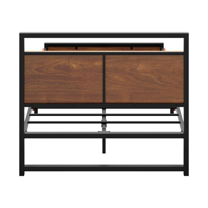 Metal Bed Frame King Single Bed Base Platform 2 Drawers Black