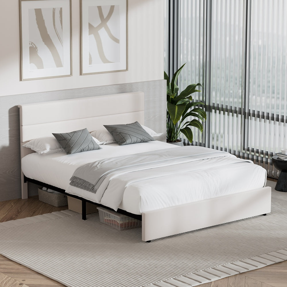 Double Bed Frame Beige Platform 197x143x100cm