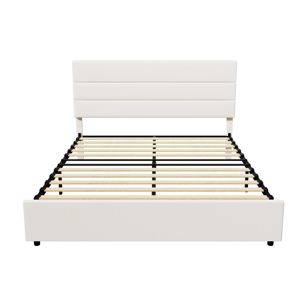 Double Bed Frame Beige Platform 197x143x100cm