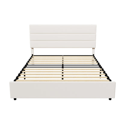 Double Bed Frame Beige Platform 197x143x100cm