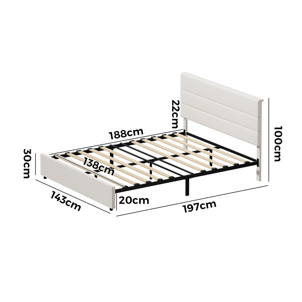 Double Bed Frame Beige Platform 197x143x100cm