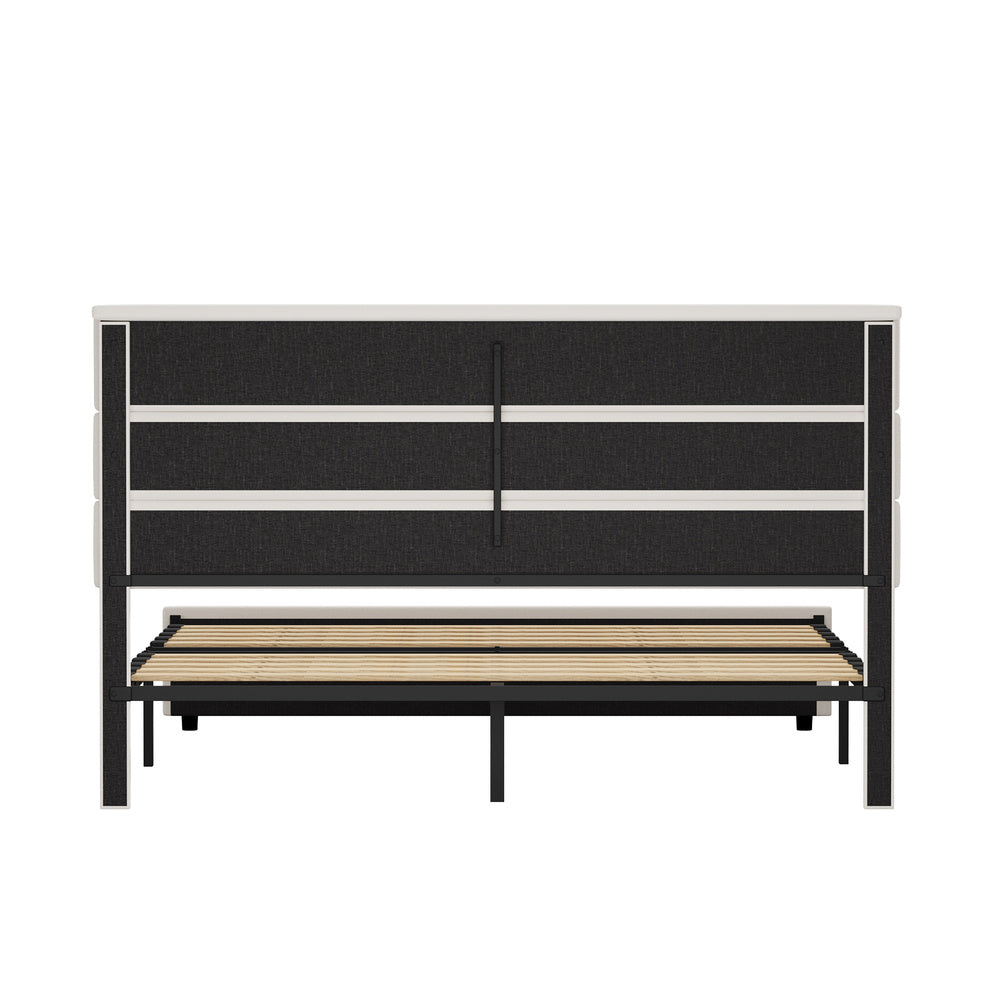 Double Bed Frame Beige Platform 197x143x100cm