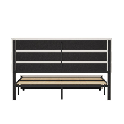 Double Bed Frame Beige Platform 197x143x100cm