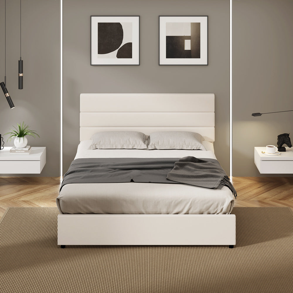 Double Bed Frame Beige Platform 197x143x100cm