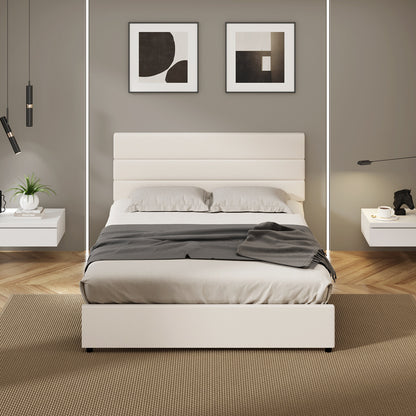 Double Bed Frame Beige Platform 197x143x100cm