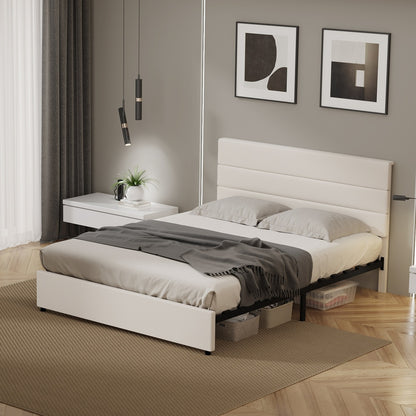 Double Bed Frame Beige Platform 197x143x100cm