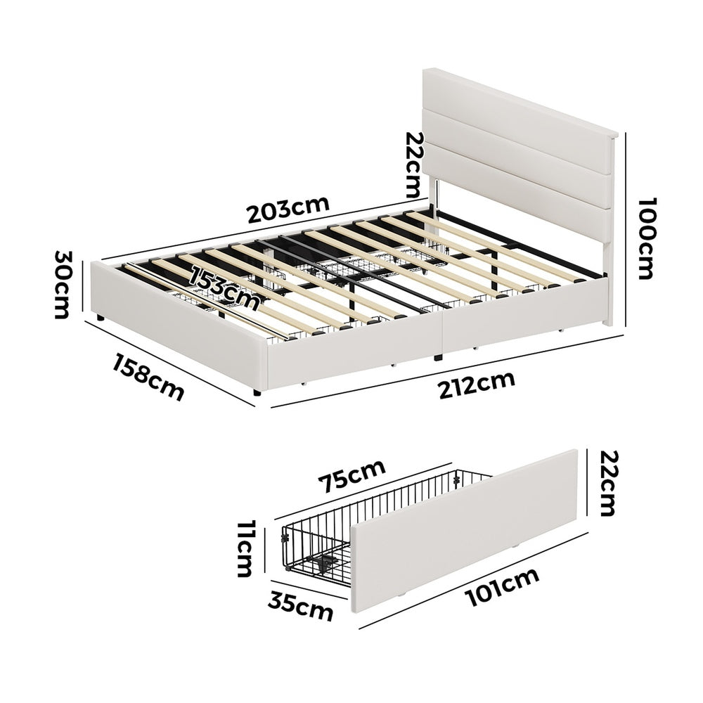 Queen Bed Frame Storage Drawers 212x158x100cm