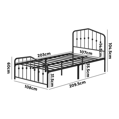 Metal Bed Frame King Single Black 209.5x108x104.5cm