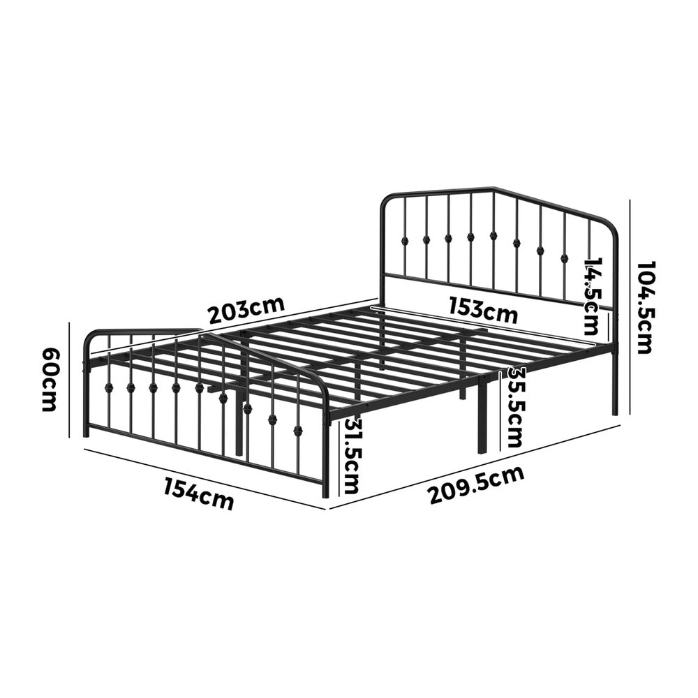 Queen Metal Bed Frame Black 209.5x154x104.5cm