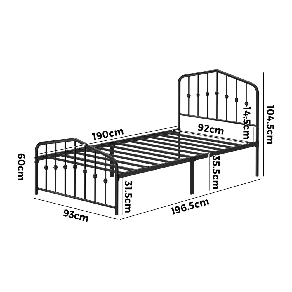 Metal Bed Frame Black 196.5x93x104.5cm