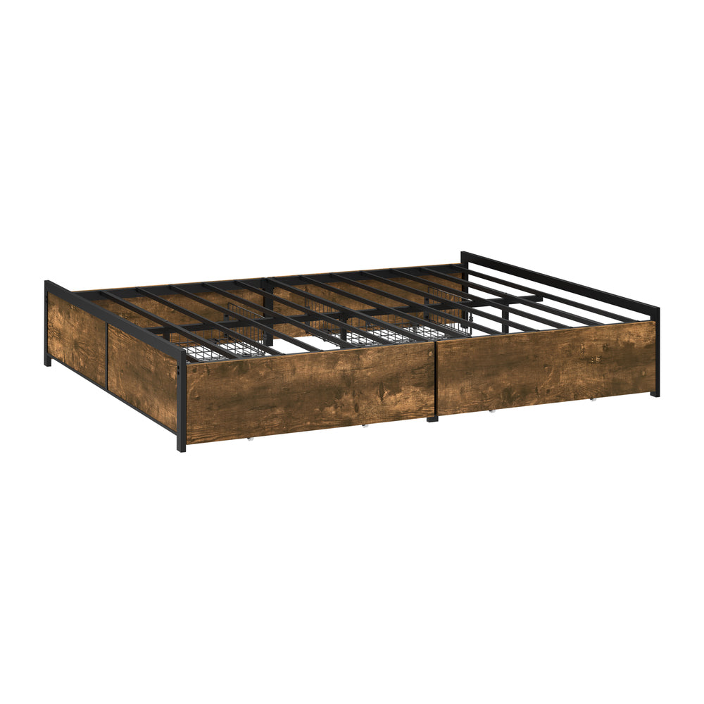 Metal Bed Frame With Storage 194x140x36cm
