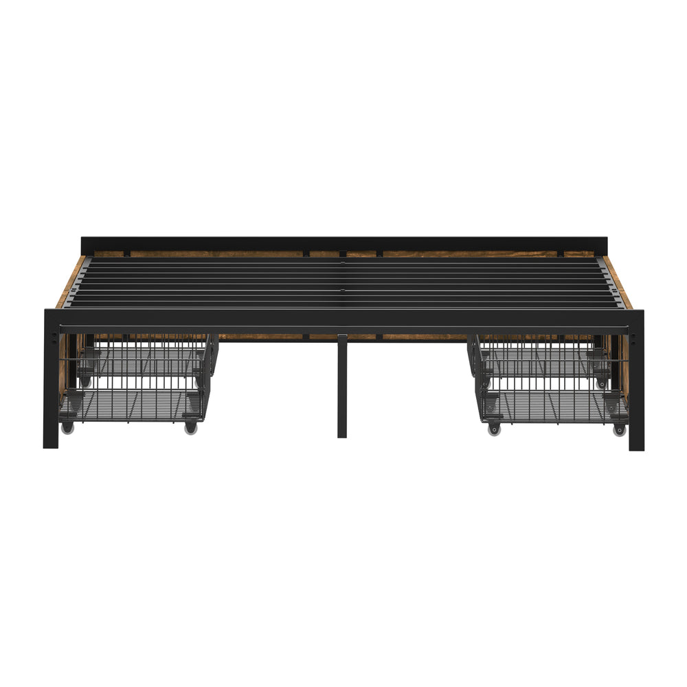 Metal Bed Frame With Storage 194x140x36cm
