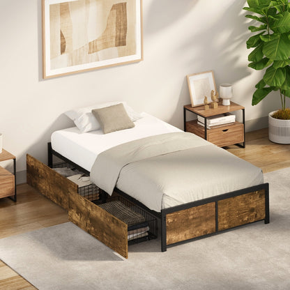 Metal Bed Frame With Storage 207x110x36cm