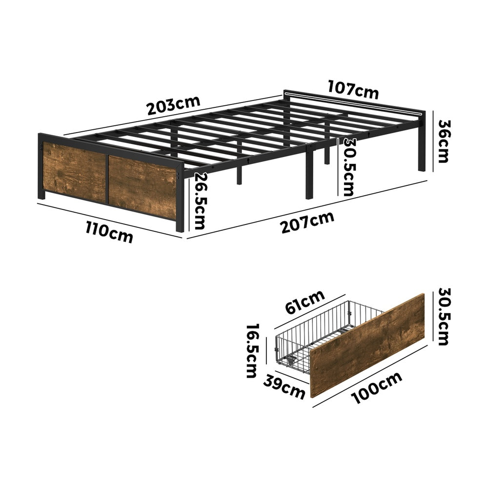 Metal Bed Frame With Storage 207x110x36cm