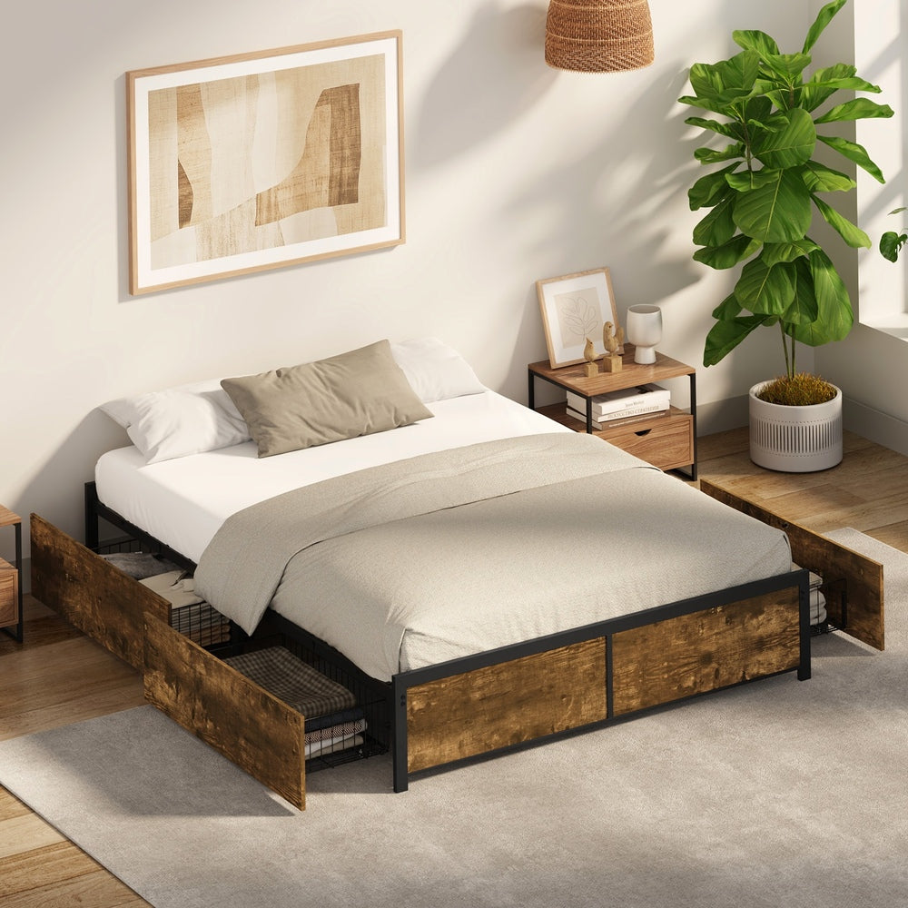 Metal Bed Frame With Storage 207x156x36cm