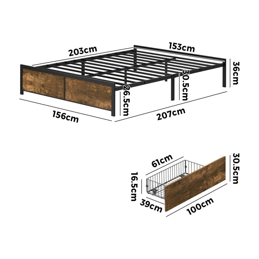 Metal Bed Frame With Storage 207x156x36cm