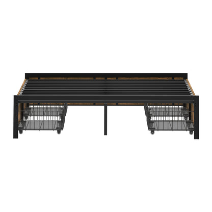 Metal Bed Frame With Storage 207x156x36cm