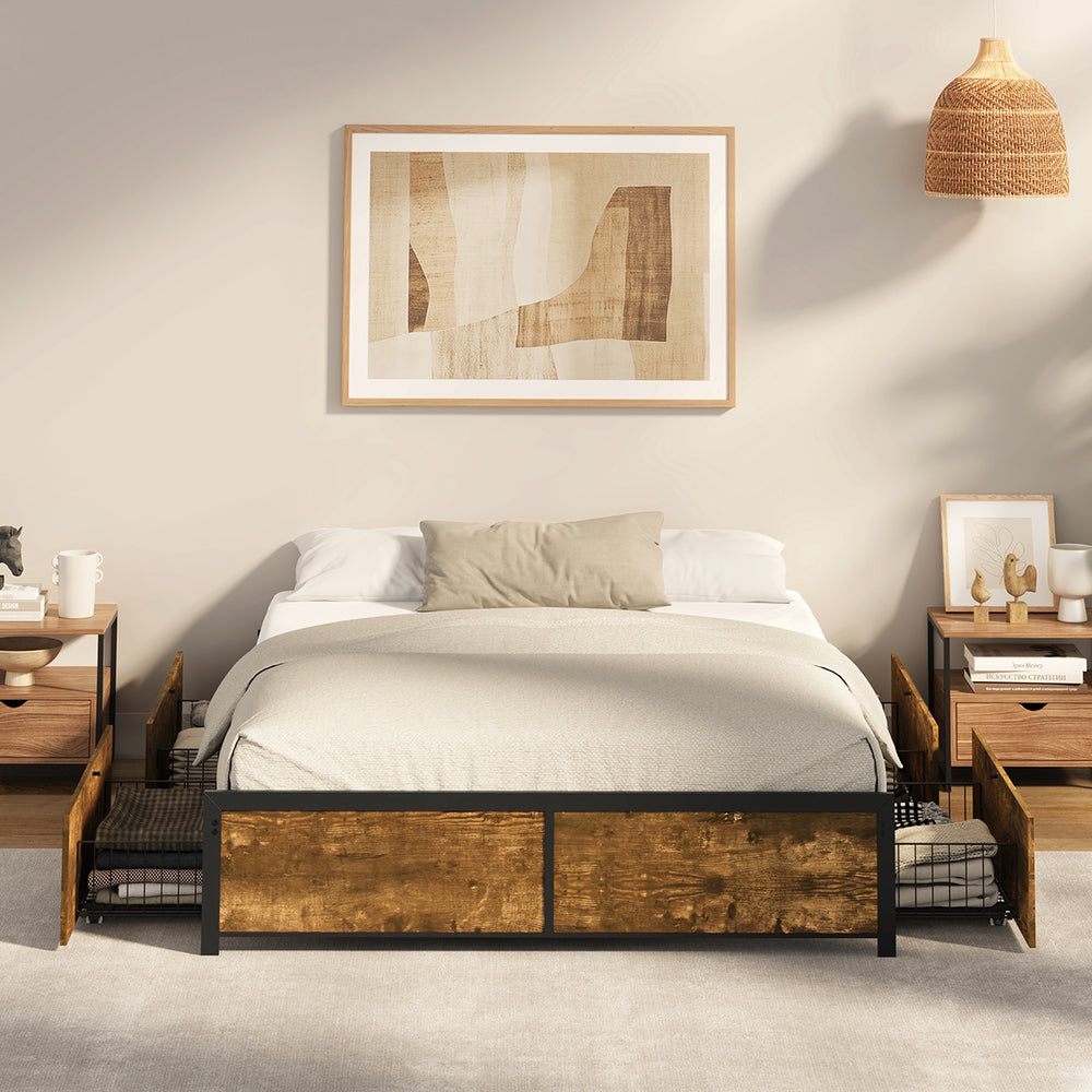 Metal Bed Frame With Storage 207x156x36cm