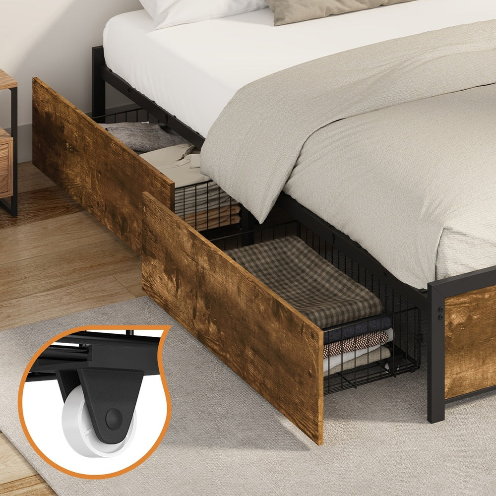 Metal Bed Frame With Storage 207x156x36cm