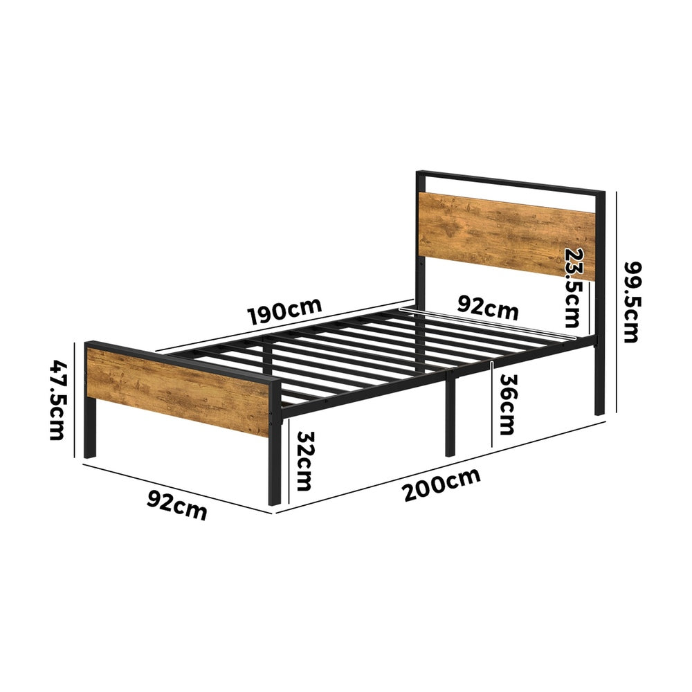 Metal Bed Frame Natural Steel 200x92x99.5cm