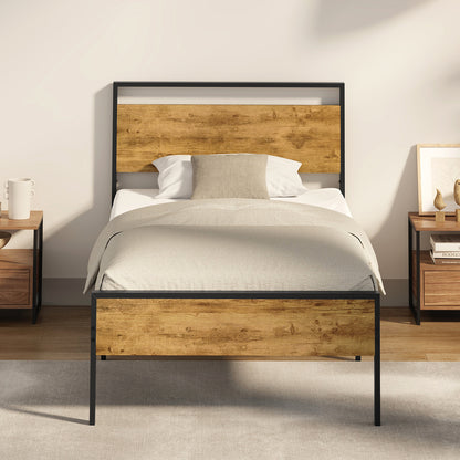 Metal Bed Frame Natural Steel 200x92x99.5cm