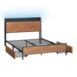 Metal Bed Frame Double Size with LED Headboard, 2 Storage Drawers & USB