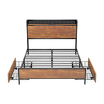 Metal Bed Frame Double Size with LED Headboard, 2 Storage Drawers & USB